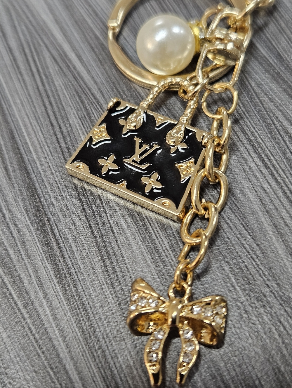 NEW LV Stamped Black Enamel Purse Charm Reimagined On Handmade Bag Charm - Picture 8 of 11